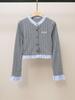 High-End Women's Autumn Sweet Preppy Style Stitching Two-Piece Effect Short Cardigan Sweater