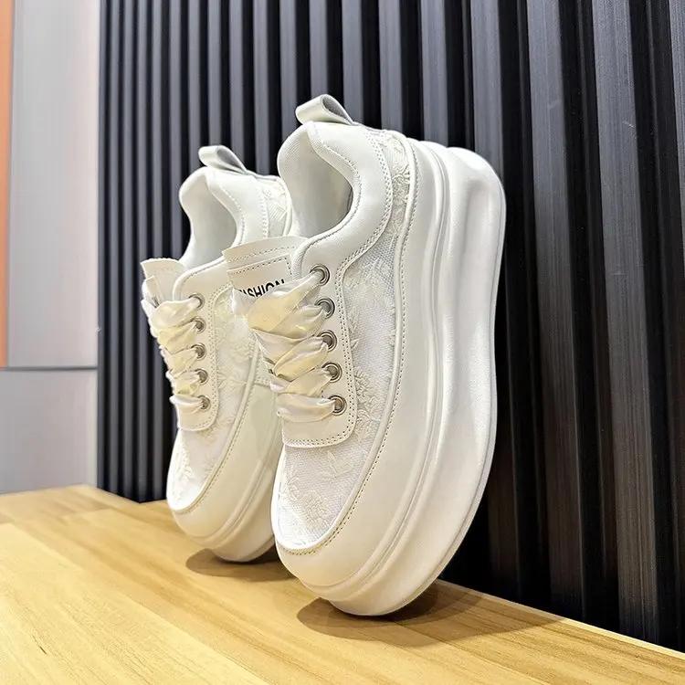 

Модные весенние спортивные кроссовки для бега белого цвета на толстой подошве для женщин, туфли на платформе, туфли на шнуровке, модные весенние повседневные туфли для мам, вулканизированные туфли 35 бежевый