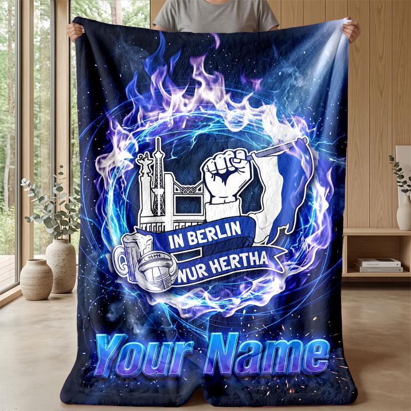 Hertha bsc Coperta in Flanella con Testo Personalizzato Logo Calcio Plaid in Pile Personalizzato Regalo Speciale per Divano Camera da Letto Casa