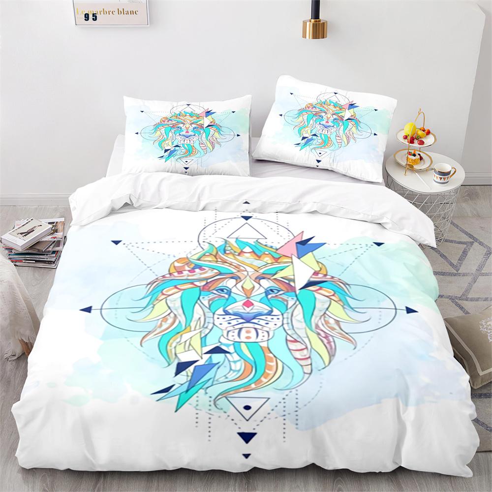 Lion Duvet Cover Set Cartoon Pattern Wild Animal Lion Cute Style Full Size Bedding Set Polyester Comforter Cover With Pillowcase