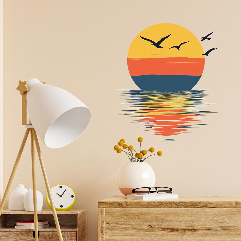 Beautiful Sunset Sunset Glow Wall Sticker For Living Room Decoration Art Decals Bedroom Home Decor Beautify Self-adhesive Poster