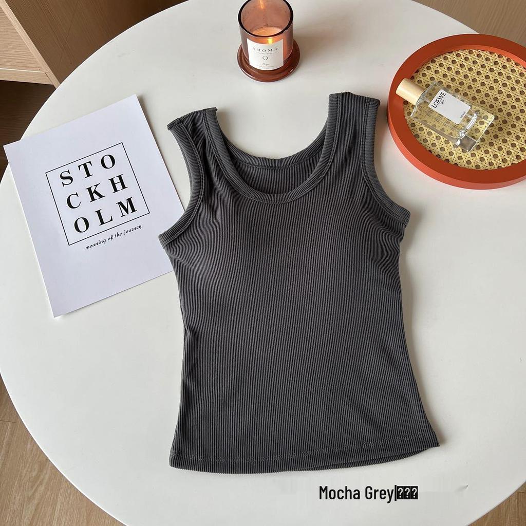 Women's Multicolored Ribbed Tank Top with Chest Pads – Versatile, Comfortable, and Slimming