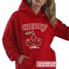 2025 European Size Cherry Lettering Hooded Sweatshirt: Casual Loose Fit, Long Sleeve, Drop Shoulder