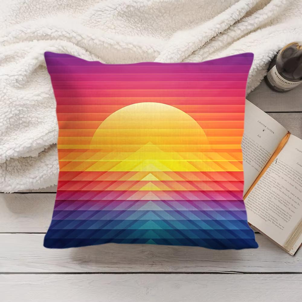 Sunset Gradient Pattern Cushion Cover Soft Short Plush Pillow Cover Smooth Cozy Texture Aesthetic Cushion Case Home Decor