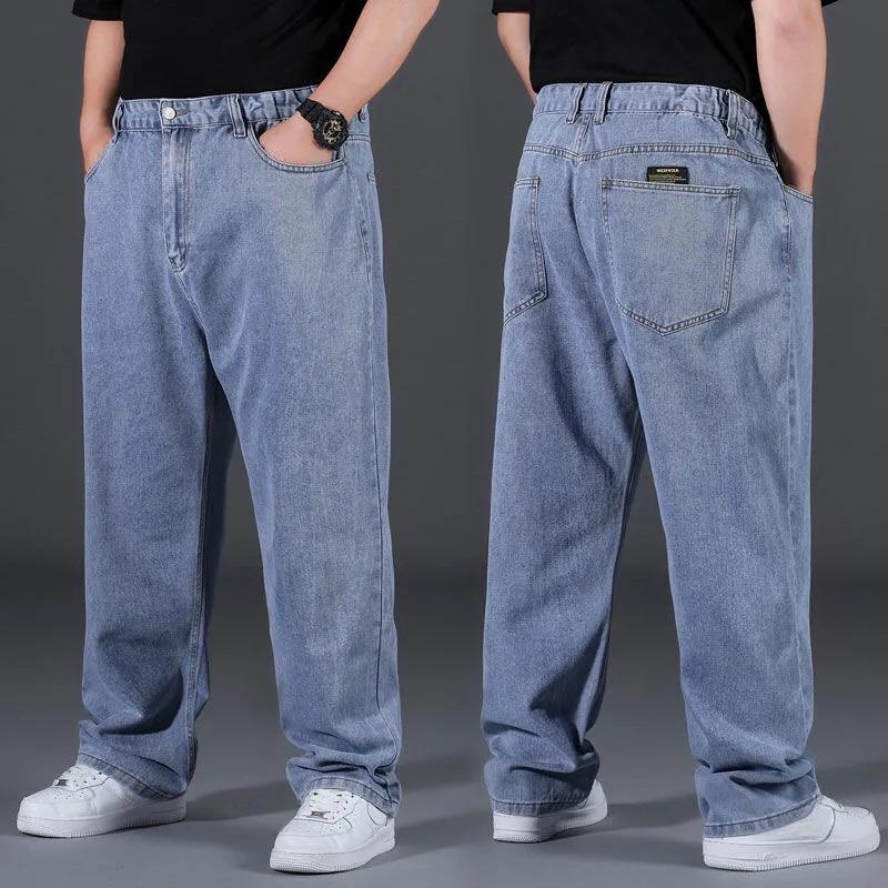 ג'ינס גברים מידה 10XL אוברסייז שקוף כחול ג'ינס קלאסי לגברים קרגו רפוי סטריטוור מידות גדולות אופנה מכנסי עבודה לגברים מכנסיים