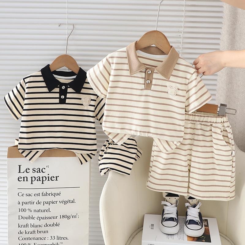 2Pcs/Set Boys Polo Shirts+Shorts Clothes Stripe Sets Summer Child Casual T-shirts Shorts Sports Suit For Baby Tracksuits Kids Outfits Set