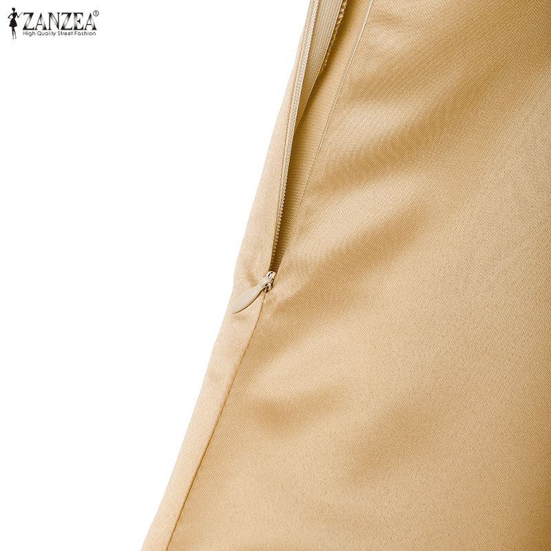 ZANZEA Women Elegant Square Collar Casual Short Sleeve A-Line Long Dress