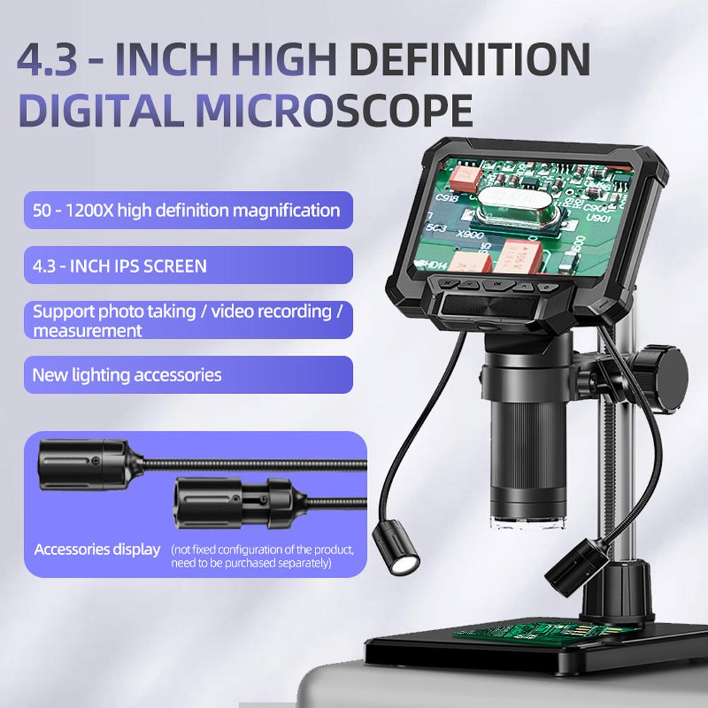 Digital Microscope 4.3 Inch IPS Screen 1000X Coin Microscope With/No Lights 1080P HD View Video Microscope for PCB Coins Plants