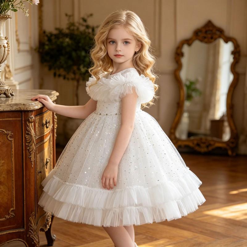 Girls Princess Dress Chinese Style Flower Piano Performance Gown Kids Formal Party Wear