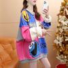 Spring Autumn Loose Casual Printing Patchwork Sweatshirt Women Round Neck Fashion All-match Pullover Top