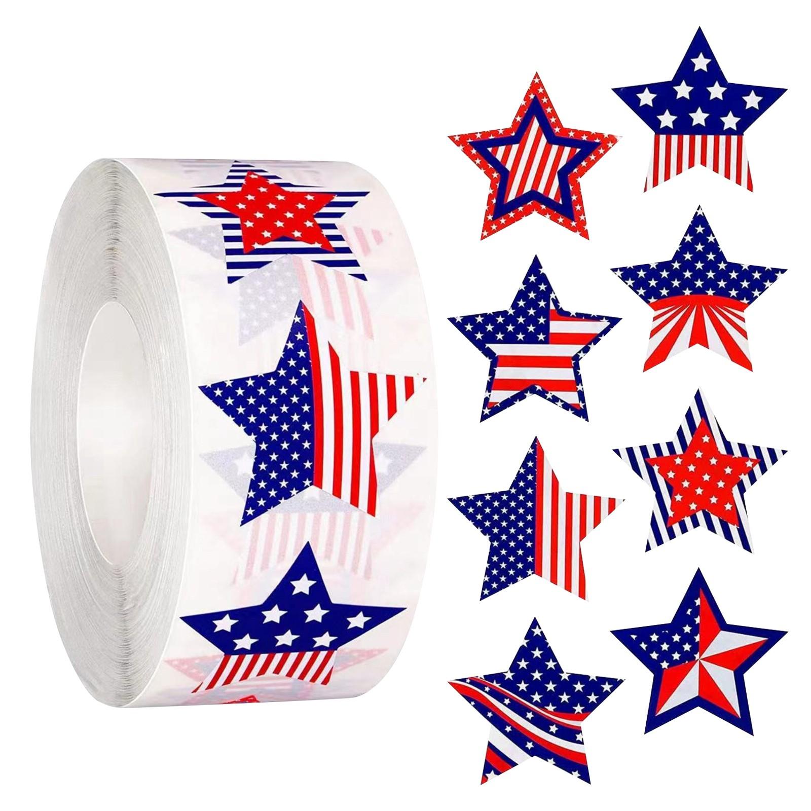 

500 листов в рулоне, патриотические наклейки на День независимости, водонепроницаемые самоклеящиеся конверты со звездами, подарочные бирки, украшение ко дню памяти разноцветный
