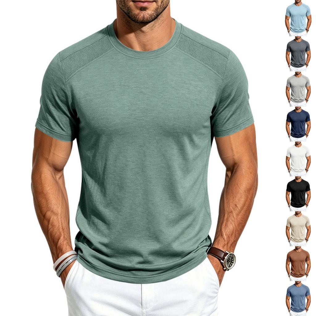 Men's Quick Dry Short Sleeve T-Shirt Athletic Round Neck Cotton Linen Breathable for Gym Running Training