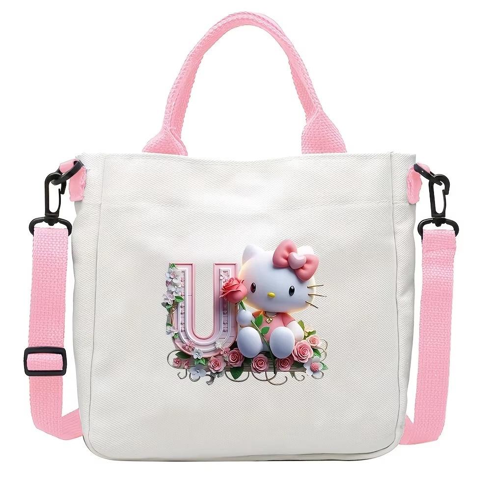 Sweet Cartoon Print 26 Letter Canvas Bag Schoolgirl Portable Crossbody Shoulder Bag Trend