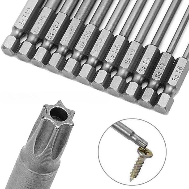 11PCS 1/4" Hex Bits Driver Tamper Proof Security Drill Magnetic Bit Set Torx Screwdriver Flat Head F1FC High Quality 50/100mm