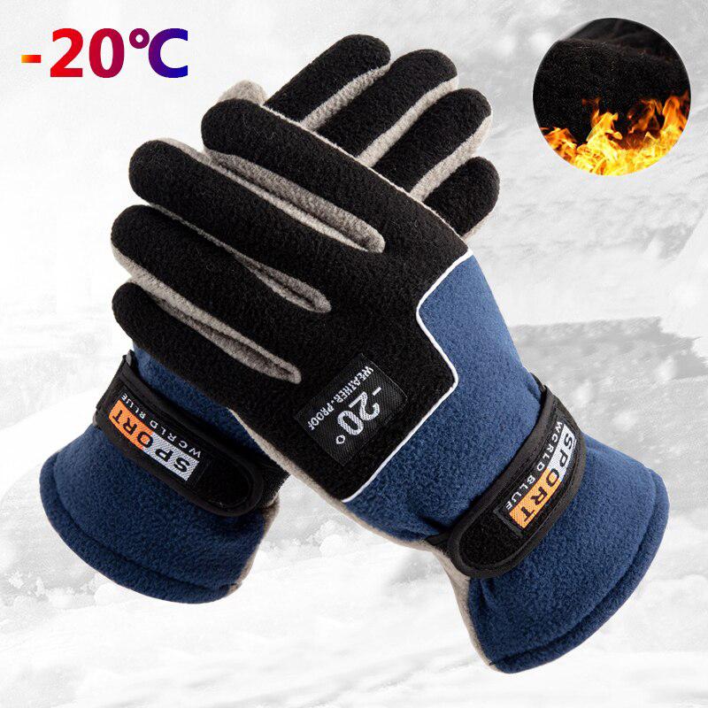 -20℃ Winter Warme Fleecehandschuhe Herren Thermische Radfahren Schnee Dicke Handschuhe Polar Fleece Fäustlinge Für Männlich Schneesport Winddichte Handschuhe