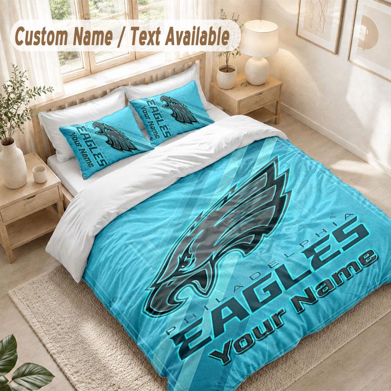 Custom Name Bedding Set 3 PiecesPhiladelphia Eagles Print Duvet Cover + 2 Pillowcases Soft Bed Decor