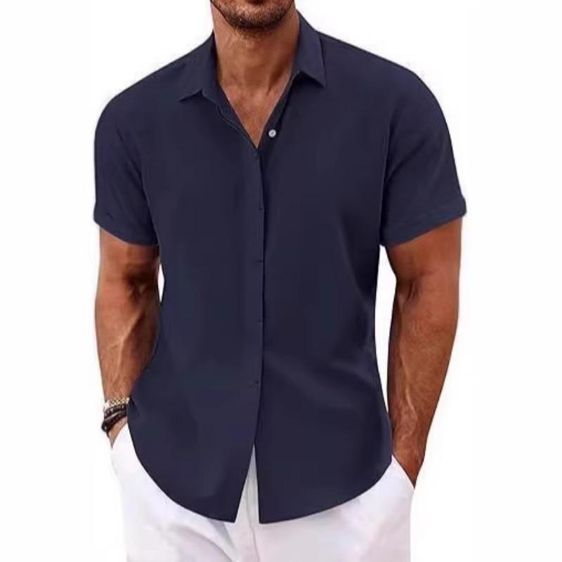 Summer Men's Linen Short Sleeve Shirt Casual Button Down Versatile Simple Top