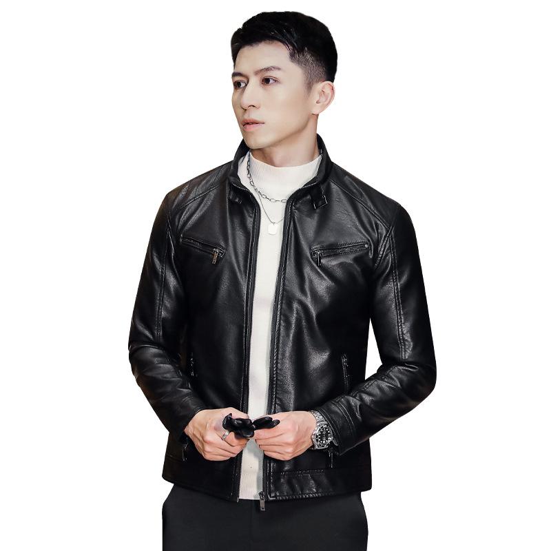 Men's leather jacket jacket autumn and winter trend handsome new casual stand-up collar leather jacket men's slim trendy brand