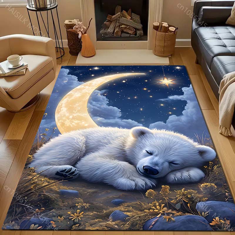 Little Bear in The Moonlight Print Carpet for Bedroom Living Room Bedside Sofa Floor Mat Modern Home Decor Area Rug Large Size