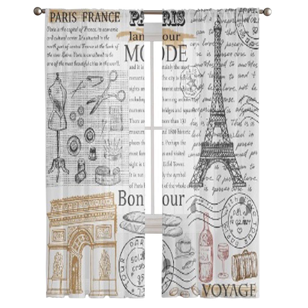 Paris Eiffel Tower Tulle Sheer Window Curtains For Living Room The Bedroom Modern Chiffon Voile Organza Curtains Decor Drapes