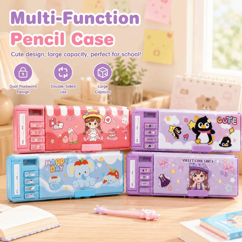 Large Capacity Pencil Case Password Lock Stationery Organizer Durable Pen Box  Kids