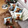 Highland Cow With Flower Crown Throw Pillow Covers, Floral Highland Cattle Print Cushion Cases, Whimsical Farmhouse Home Decor