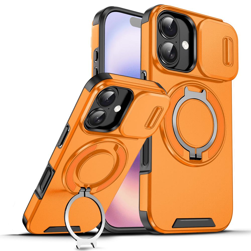 KEYSION 360° Rotating Ring Stand Phone Case for iPhone 17 Silicone+PC Slide Camera Protection Magnetic Shockproof Back Cover