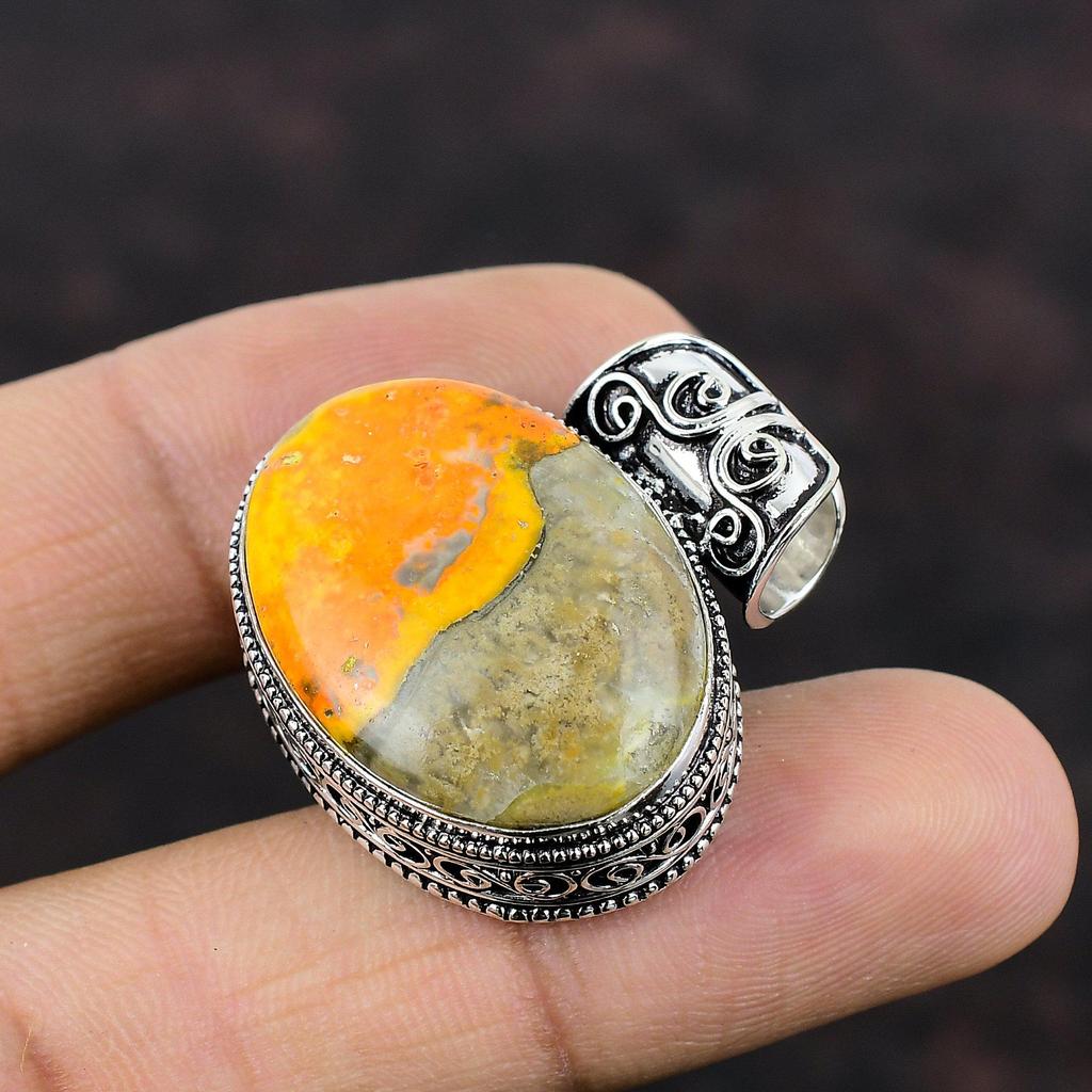 Bumble Bee Jasper Pendant Real Gemstone Pendant 925 Sterling Silver Pendant Handmade Vintage Pendant Silver Jewelry For Gift Dainty Pendant