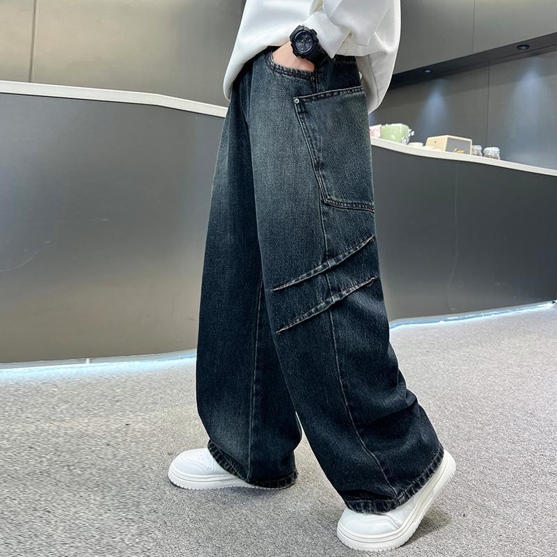 Autumn Teens Children Handsome Straight Leg Jeans for Boys Loose Wide-leg Pants Kids Stylish Trendy Trousers