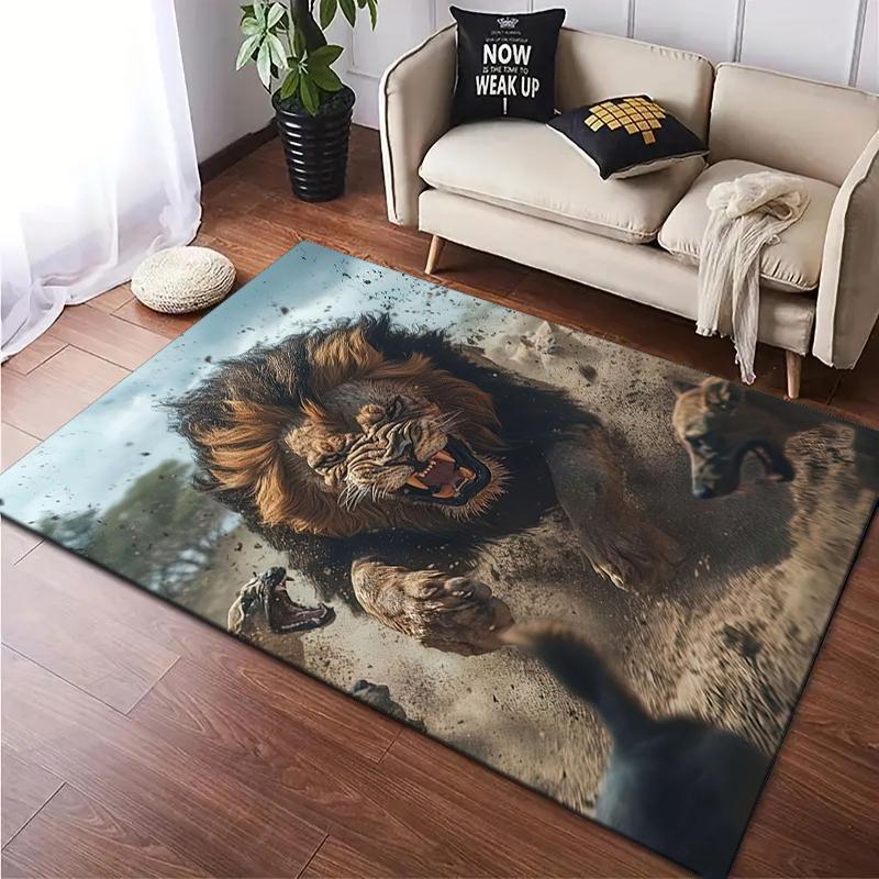 1PC Lion Pattern Printed Carpet Rug for Living Room Bedroom Home Sofa Decoration,Non-slip Floor Mat Floor Mat