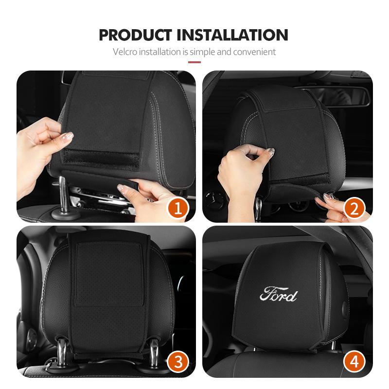 Car Headrest Pillowcase Suede Leather Perforated Design Anti Scratch For Ford Fiesta Ranger Mondeo Escape Ecosport Fusion