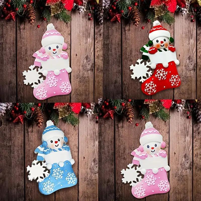 Cozy Red And Pink Christmas Stockings With Resin Snowman Gift Decoration For Festive Cheer