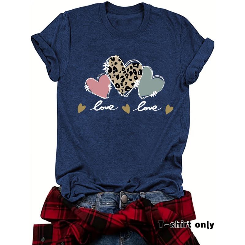 Sommar Ny Kortärmad T-shirt med Leopardmönstrat Hjärta