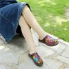 Johnature Pantoufles Femmes Chaussures En Cuir Véritable Peint À La Main À L'extérieur Diapositives À La Main Fleur Sandales Plates