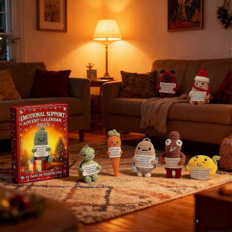 Calendrier de l'Avent Soutien Émotionnel 2025 Compte à rebours de 24 jours jusqu'à Noël avec 24 décorations en acrylique, personnages style crochet, ensemble compagnon anti-stress, H