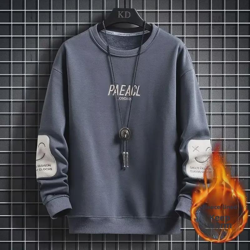 "Herren Herbst/Winter Fleece Bestickter Rundhals-Pullover - Plus Samt, Dick & Locker Geschnitten"