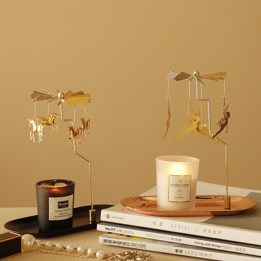 1Pc Rotating Candlestick Tray Scented Candle Romantic Walk Horse Lamp Christmas Decorations Creative Swing Birthday Wedding Gift