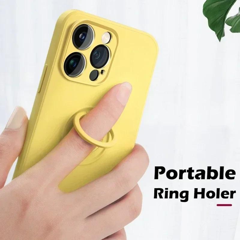Magnetic Soft Silicone Phone Case For iPhone 17 Air 16 15 14 13 12 11 Pro Max 16 Plus Full With Ring Holder Shockproof Cover