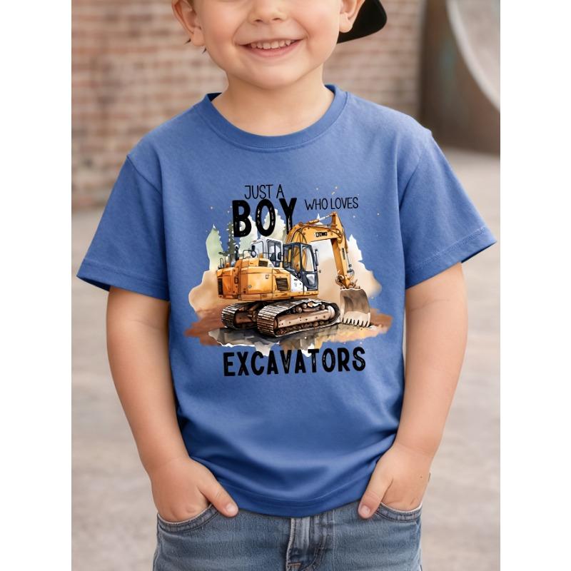 WML Jungen NUR EIN JUNGE, DER BAGGGER LIEBT Bau-Thema Cartoon-Muster Bagger-Aufdruck Lässiges Freizeit-T-Shirt