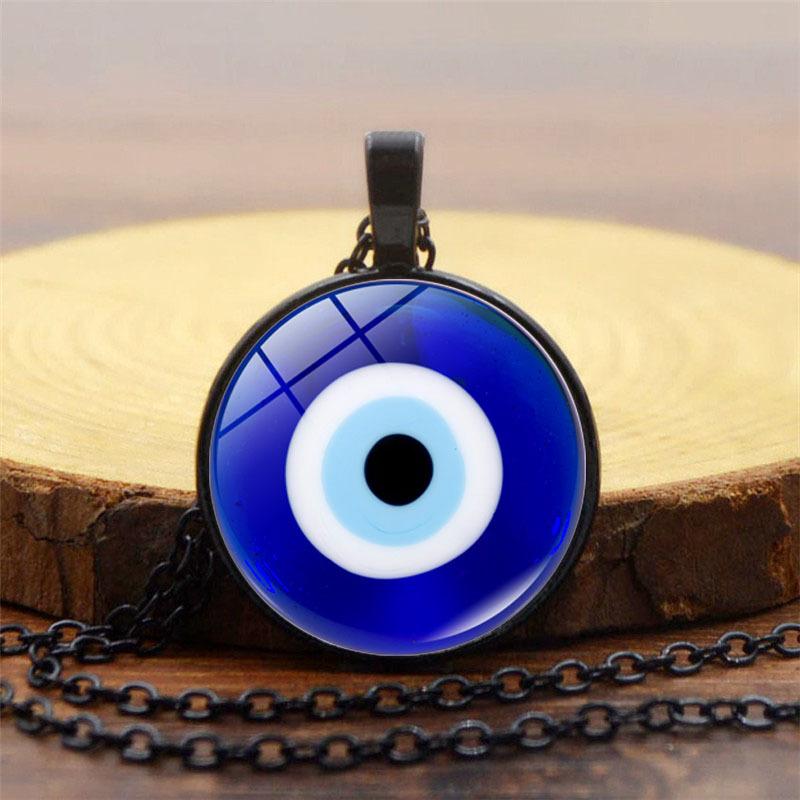 Stylish Alloy Geometric Blue Turkish Evil Eye Necklace Trendy Sweater Chain