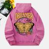 Vintage Butterfly Washed Hoodie Womens Dreamer Letter Cotton Sweatshirt Long Sleeves Pocket Oversize Hoody Clothes