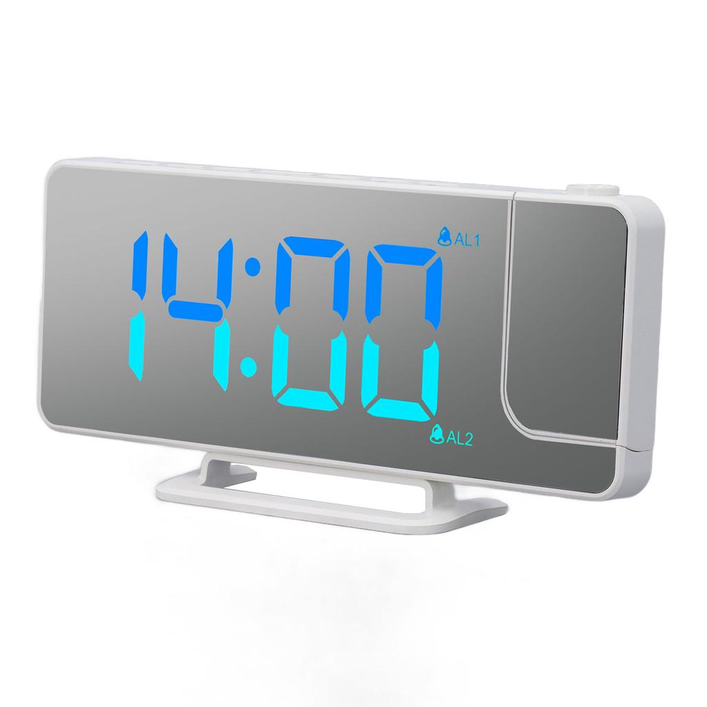 Projektionswecker, 7,4 Zoll LED-Spiegel, Digitalwecker mit Projektor, RGB-Licht und USB-C-Anschluss