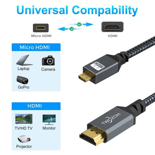 Twozoh Micro HDMI to HDMI Cable 3M (HDMI Micro Type D Male - HDMI Type A Male) 3D 4K 1080P @60Hz High Speed ??Micro HDMI HDMI Cable Compatible with Go