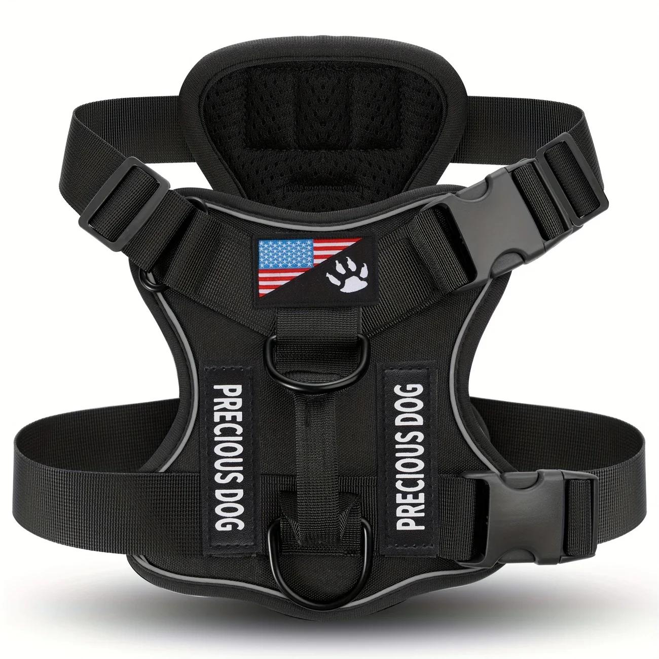Anti-Pull Tactical Dog Harness Reflective Heavy Duty Military Vest for Medium Large Dogs (black,S) чёрный