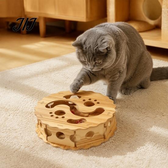 Cat Boredom Relief Interactive Toy with Rolling Balls, Durable Density Board Scratching Mental Stimulation for Cats Toy, Anxiety Wooden Maze