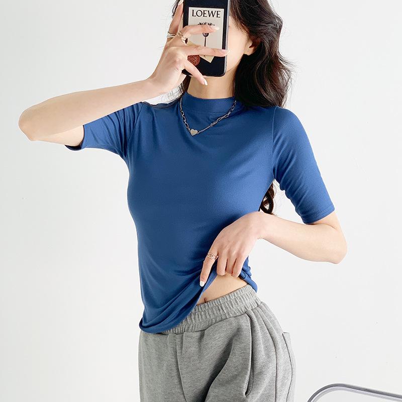 Women's Summer Slimming Stand-Up Collar T-Shirt - Short/Mid Sleeve