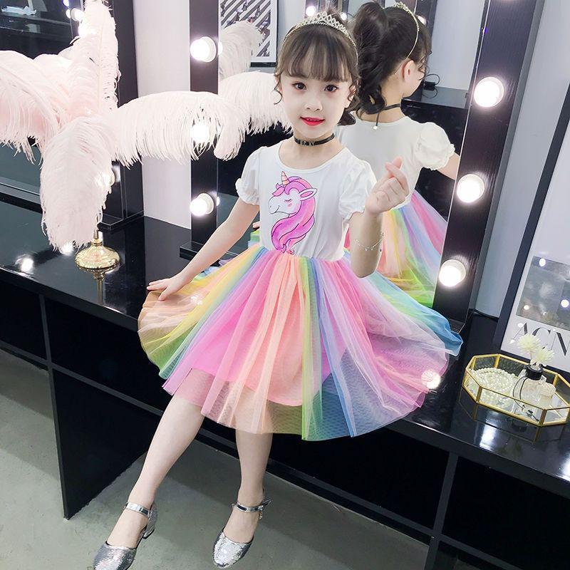 2025 New Summer Rainbow Princess Dress for Girls - Stylish and Trendy Children's Clothing