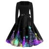 Women's Casual Christmas Print Square Neck Vintage Dress for Holiday Party and Everyday Wear