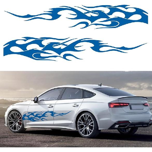 Bilisin Universal Vinyl Flame Graphics Car Body Side Sticker Racing Sports Stripe Decals Decoration For All Cars SUV Truck Off-Road Vehicles 2Pcs
