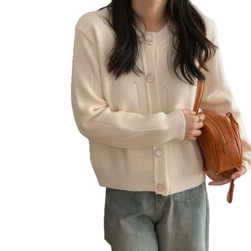 Heavy Industry Bead Knitted Cardigan Spring New Temperament Advanced Sense Loose Sweater Jacket Women